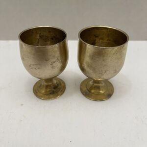 2 Vtg EPNS Silver Plate Brass Liquor Cordial Goblet Cups - 2 3/4" India